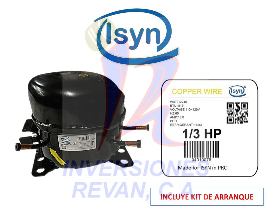 COMPRESOR DE NEVERA ISYN 1/3HP A/COBRE (R-134)