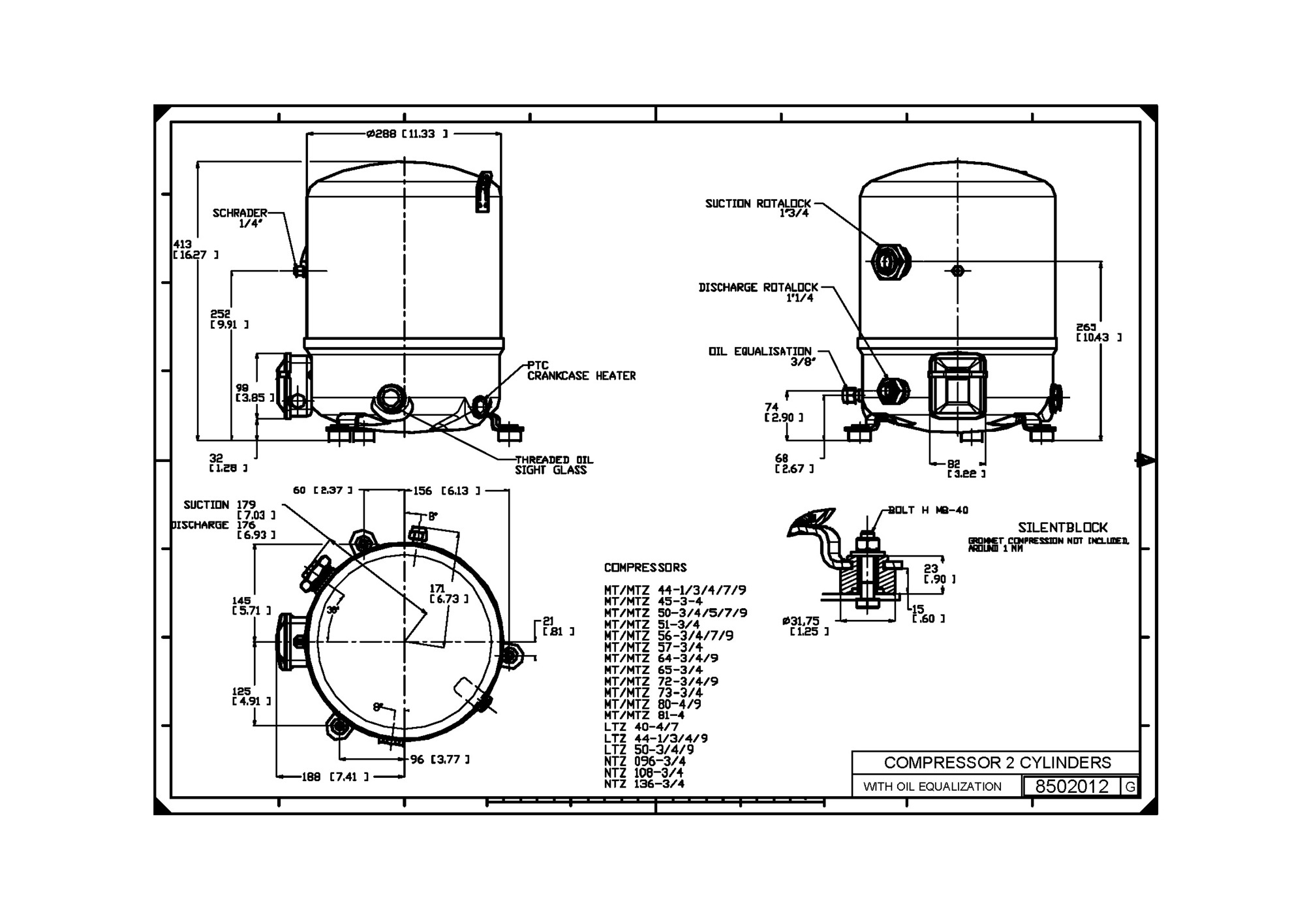 COMPRESOR DANFOSS 5.5HP MTZ64HM3AVE R404 MBP 230/3 (TRIFASICO) - Vista 1