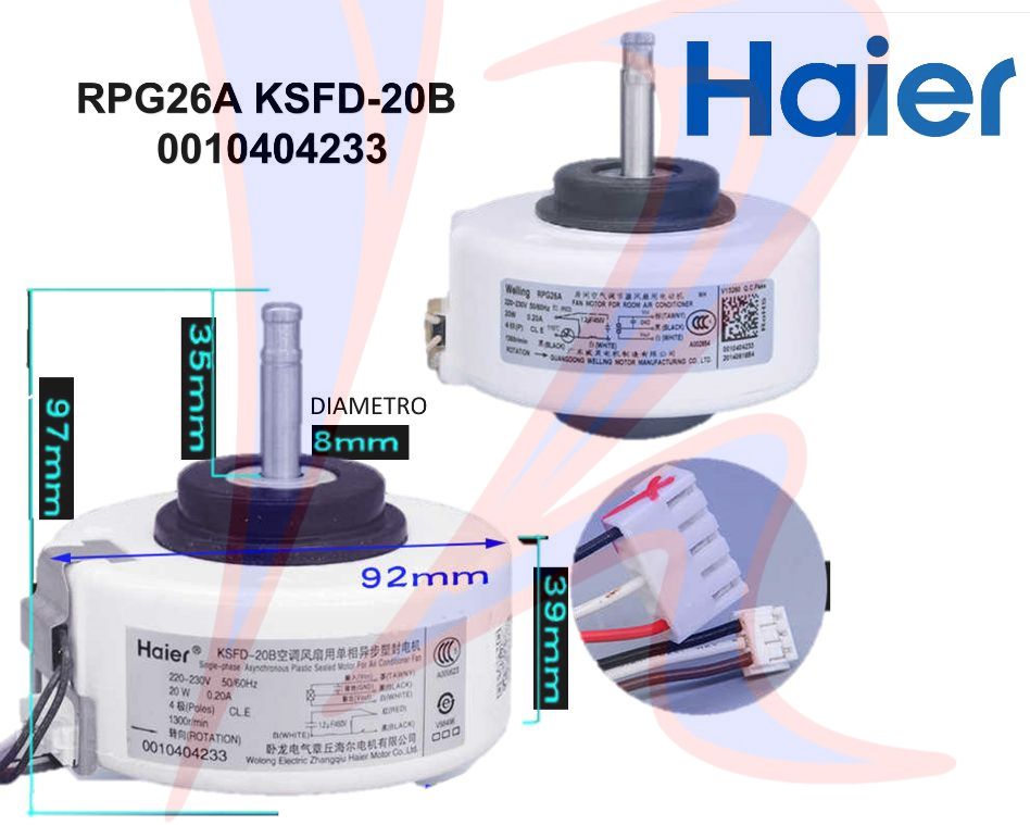 MOTOR DE CONSOLA SPLIT HAIER 20W/1300RPM 220V (EJE 3.5 CM) 0010404233/KSFD-20B