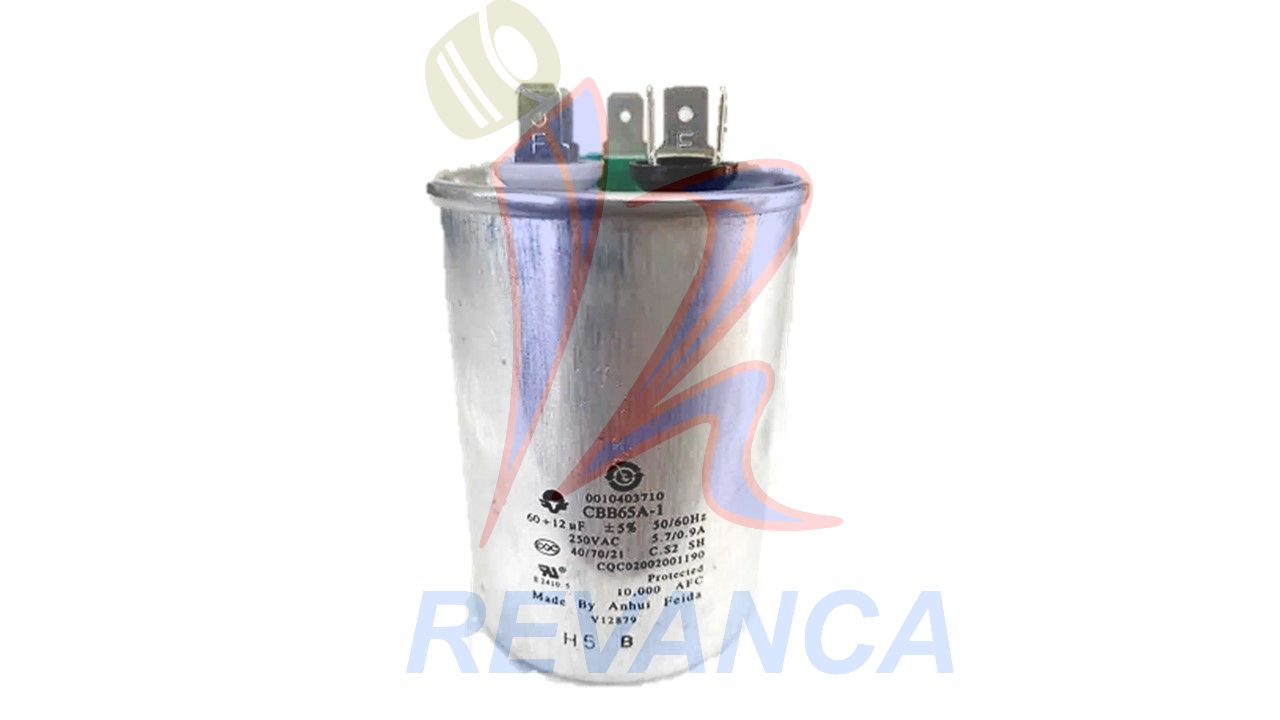 CAPACITOR DE MARCHA 60+12MF 250VAC 0010403710/CQC02002001190 HAIER ORIGINAL