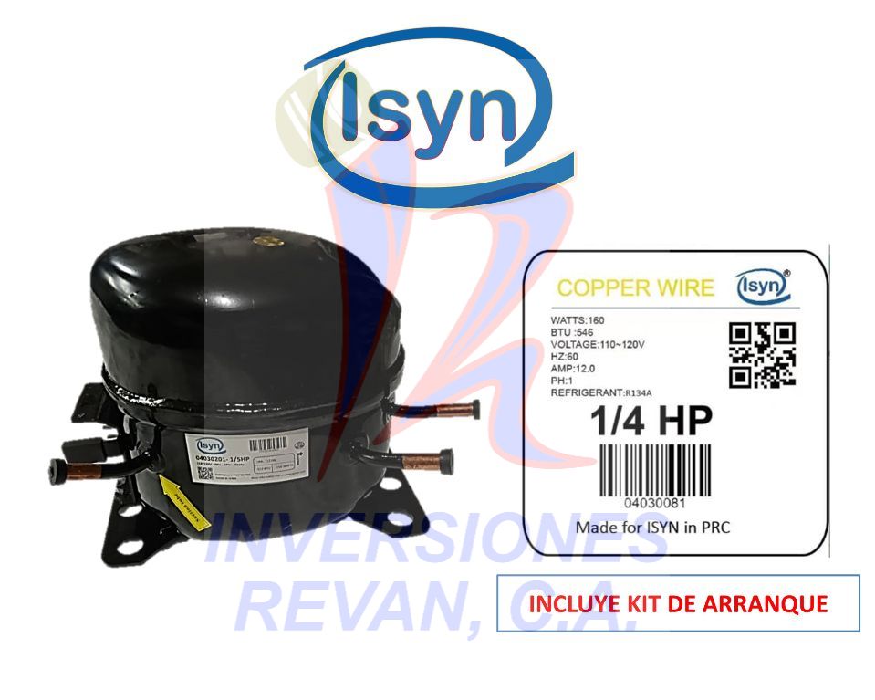 COMPRESOR DE NEVERA ISYN 1/4HP A/COBRE (R-134)