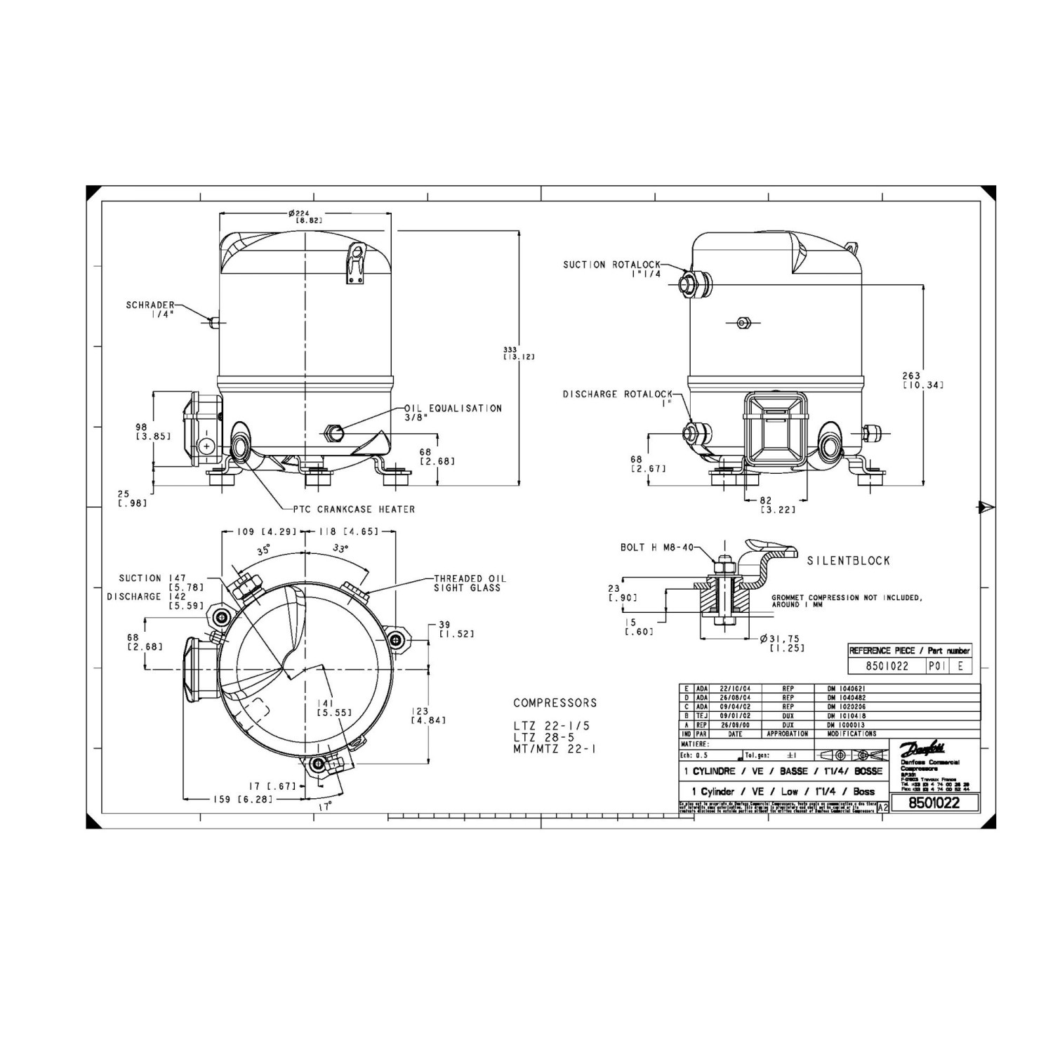 COMPRESOR DANFOSS 2HP MTZ22JC1BVE 230/1 R404 MBP - Vista 1