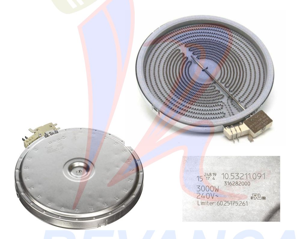 RESISTENCIA DUAL DE COCINA INDUCCION/VITROCERAMICA 316282000 9/6 PULG 3000W/240V