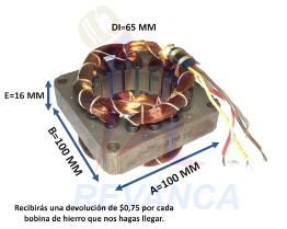 BOBINA VENTILADOR PATTON CUADRADA (A=B=100MM, E=16MM, DI=65MM)