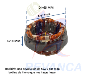 BOBINA VENTILADOR PATTON HEXAGONAL (A=B=110MM, E=18MM, DI=65MM)